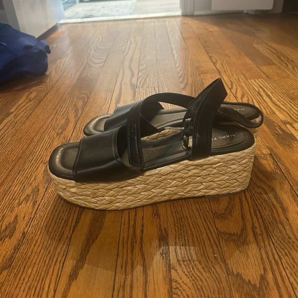 Marc Fisher Black and Tan Platform Espadrilles
